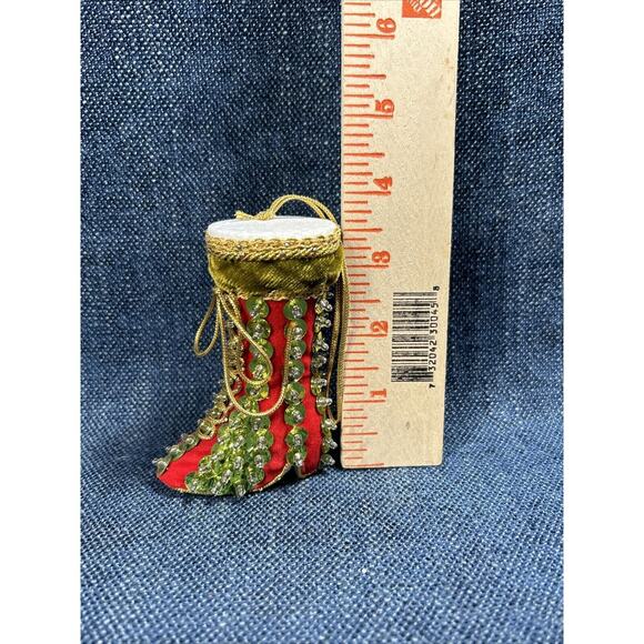Vintage push pin Sequin Elf Boot Ornament 3.5” Handmade Christmas Holiday - Picture 6 of 8
